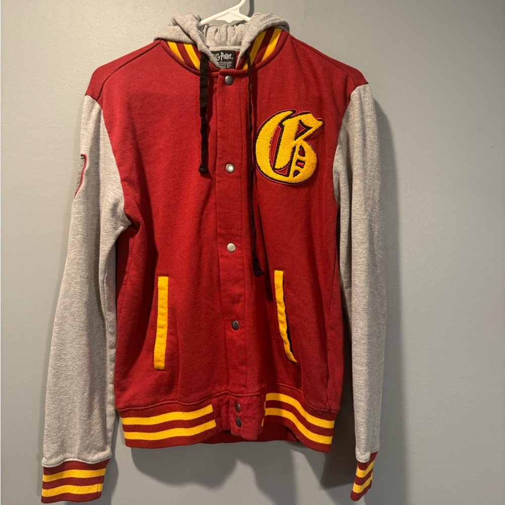 *Harry Potter Gryffindor Letterman Varsity Jacket Hoodie Hogwarts Small Snap Red